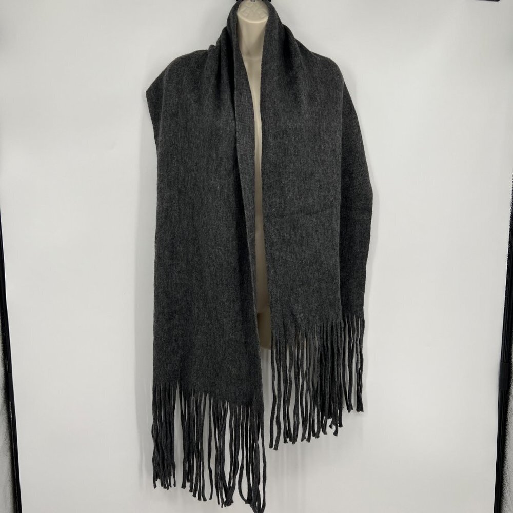 Lucky Brand Fringed Long Scarf Fall Winter Warm Cozy gray
